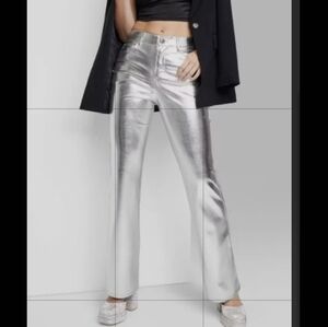 High-Rise Metallic Silver Flare Pants Sz 0